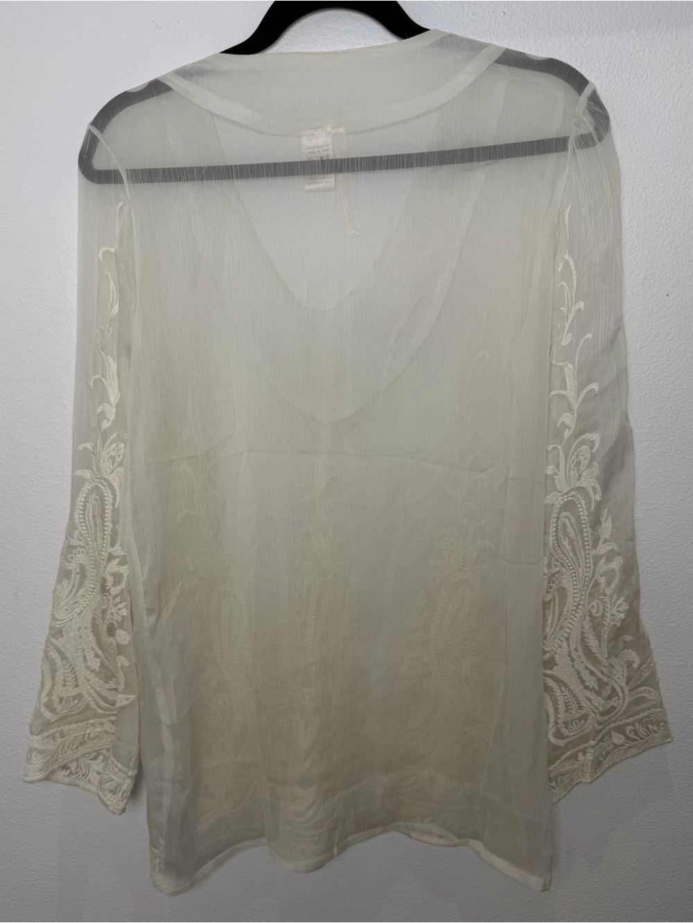 Forgotten Grace Ivory Sheer Embroidered Boho Tunic Top Medium - Picture 4 of 7